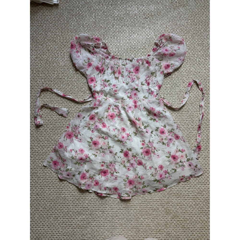 Pink Floral Puff Sleeve open Back Mini Dress XL Cottagecore milkmaid Princess XL - Picture 6 of 14